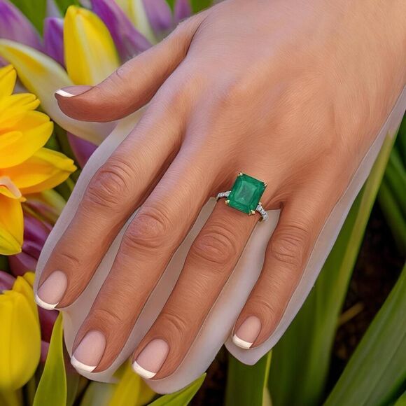 Natural Emerald Diamond Ring 6.5 14k WG 8.27 TCW Certified $4,950 310998 - Picture 8 of 10